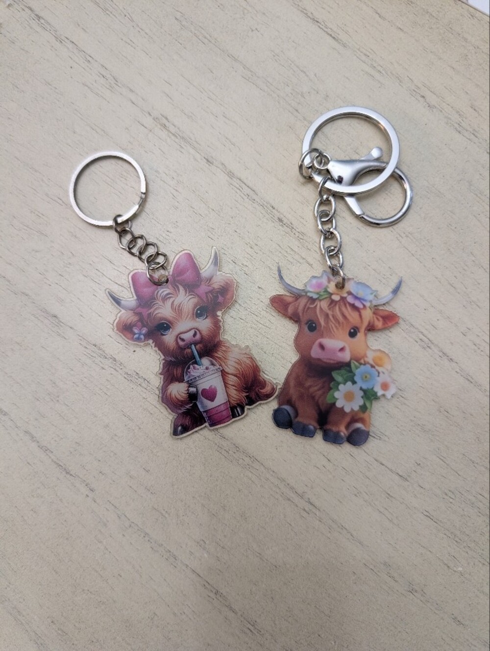 Cute Hyland Cow Keychain Set — Pink and Brown Key Chain Accessories